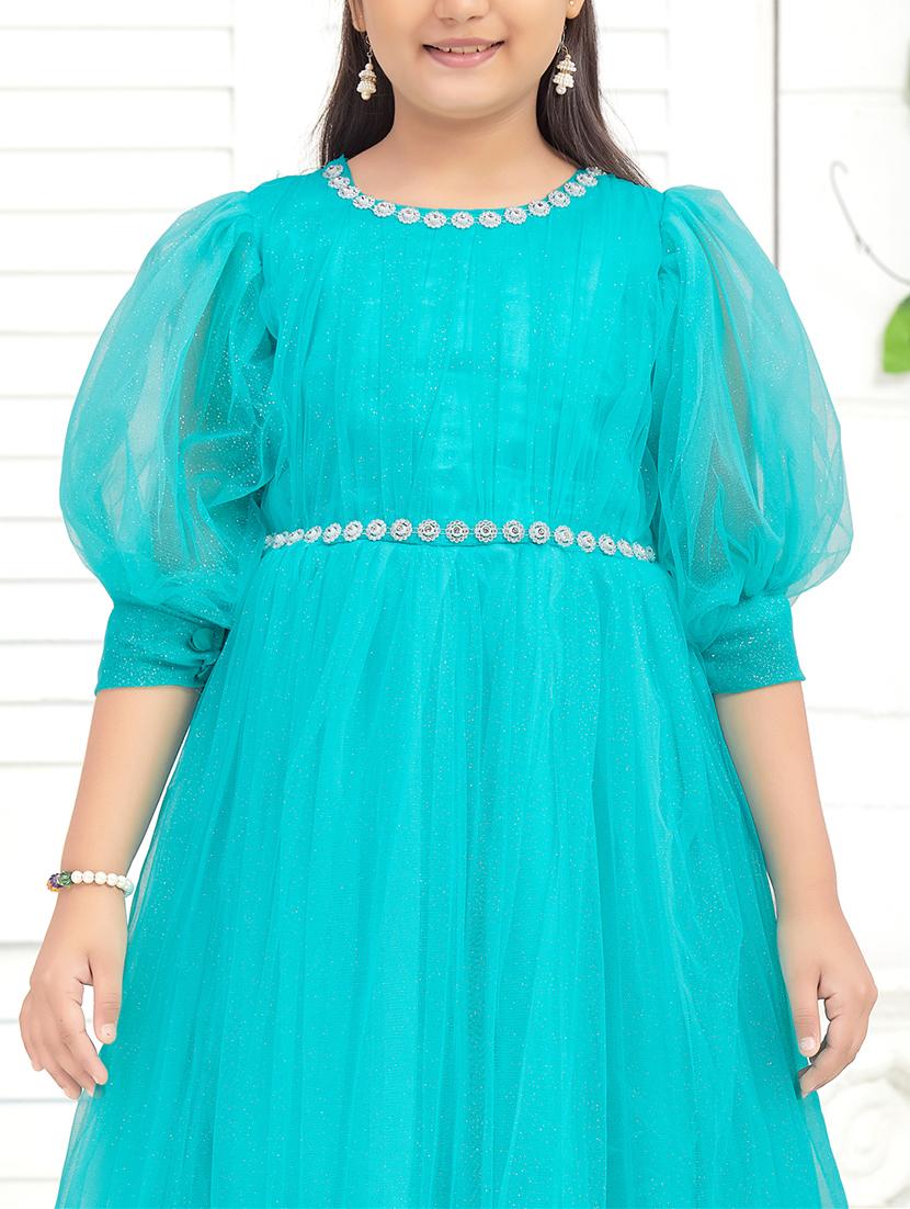 girls solid puff sleeves fit & flare dress - 22012122 - Standard Image - 4