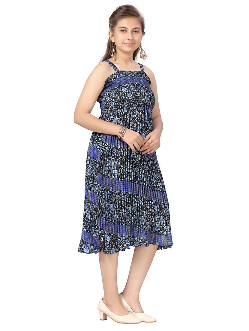girls printged shoulder strap fit & flare dress - 22012125 -  Standard Image - 1