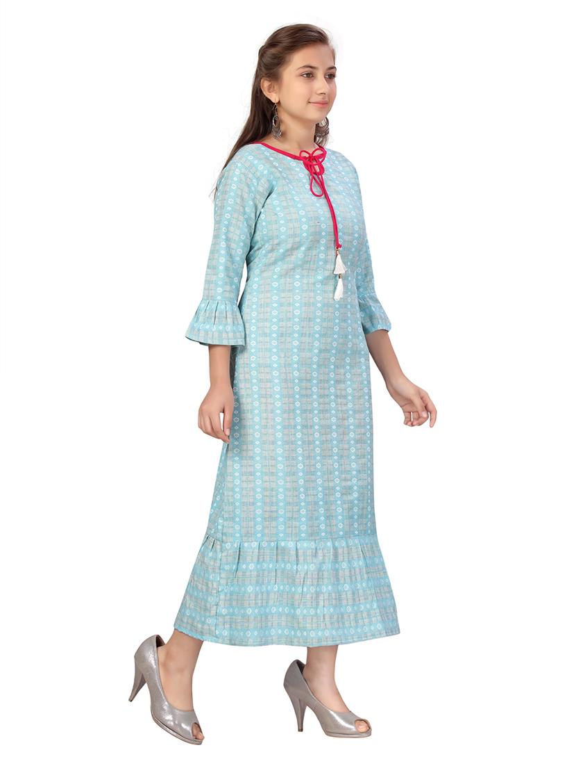 girls printed bell sleeves tiered gown - 22012126 -  Standard Image - 1