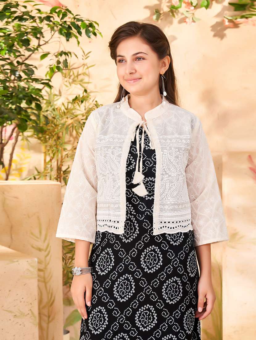 girls printed a-line gown with jacket - 22012131 -  Standard Image - 4