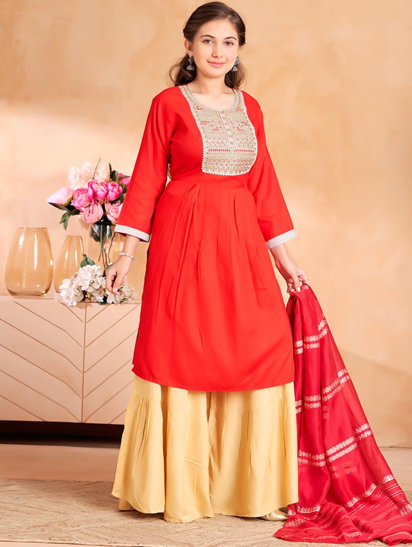 girls embroidered kurta palazzo set with dupatta - 22012140 -  Standard Image - 1