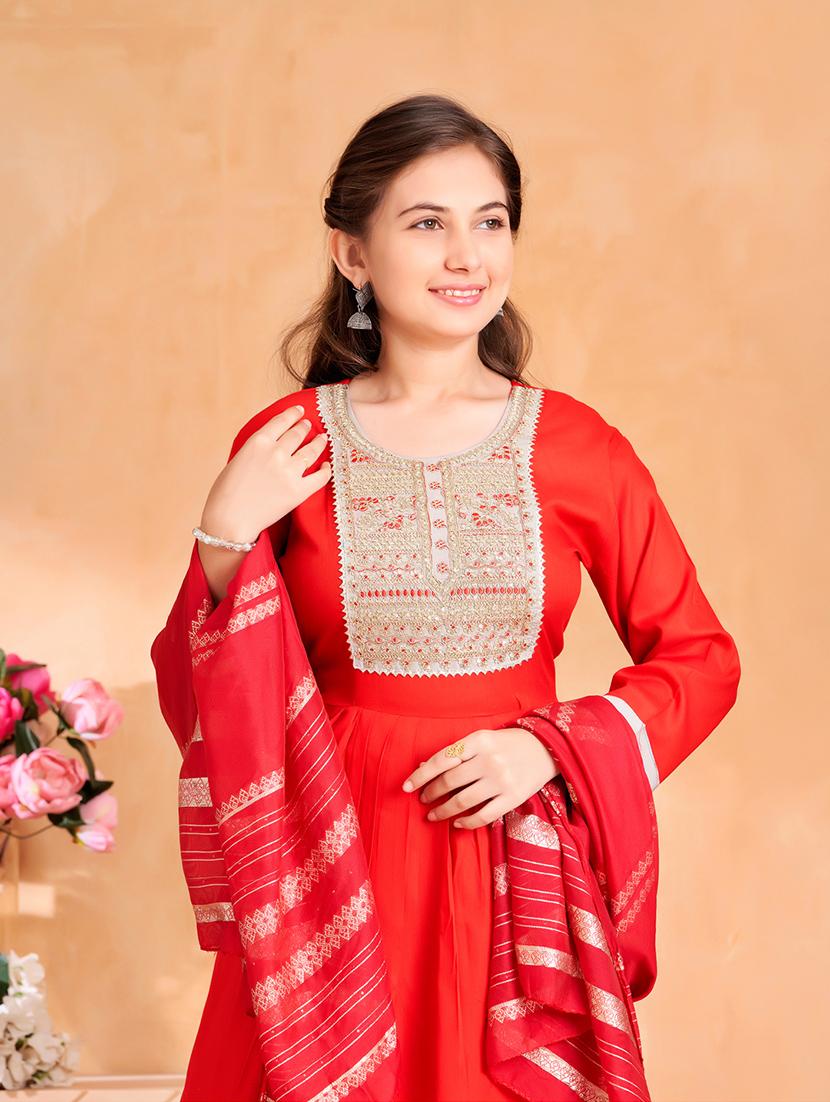 girls embroidered kurta palazzo set with dupatta - 22012140 - Standard Image - 4