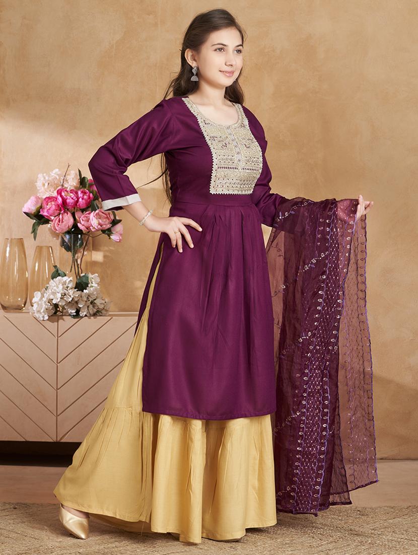 girls embroidered kurta palazzo set with dupatta - 22012141 -  Standard Image - 1
