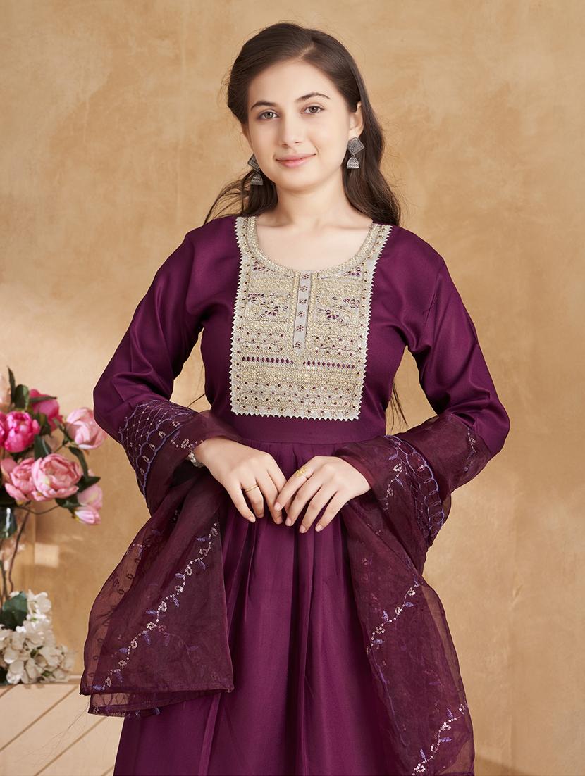 girls embroidered kurta palazzo set with dupatta - 22012141 - Standard Image - 4