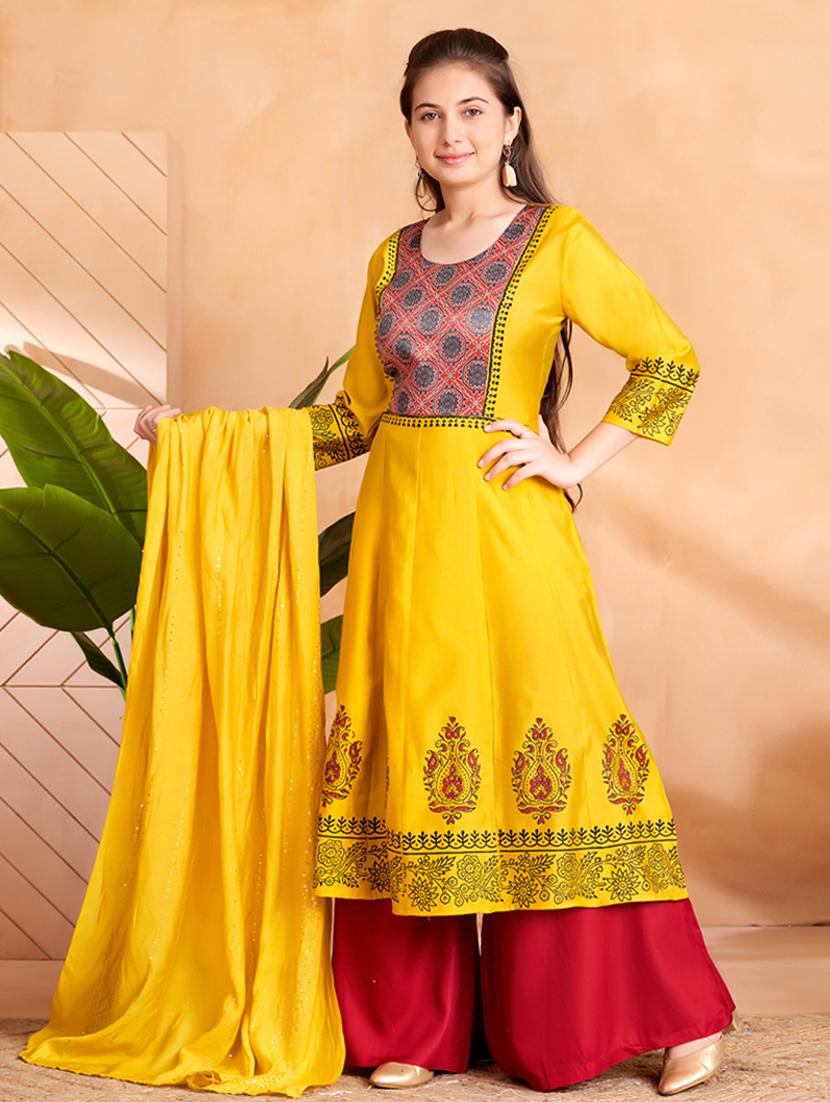 girls printed kurta palazzo set with dupatta - 22012142 - Standard Image - 1