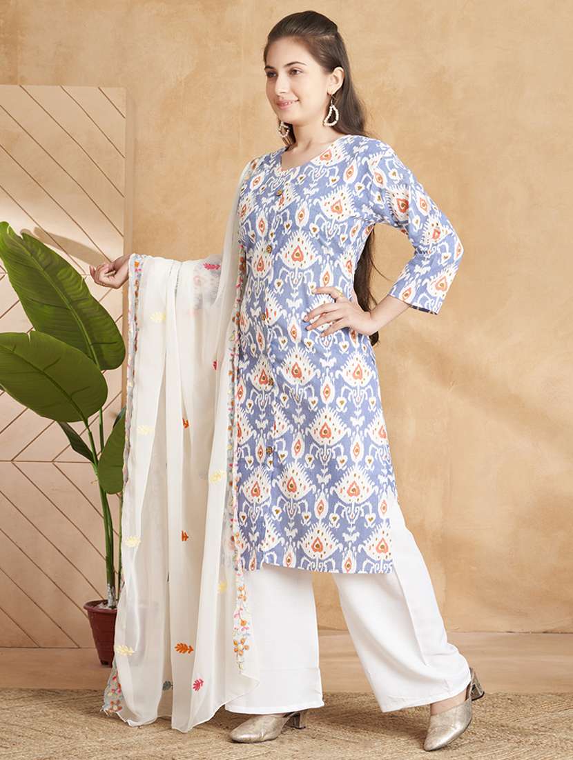 girls printed kurta palazzo set with dupatta - 22012145 -  Standard Image - 1