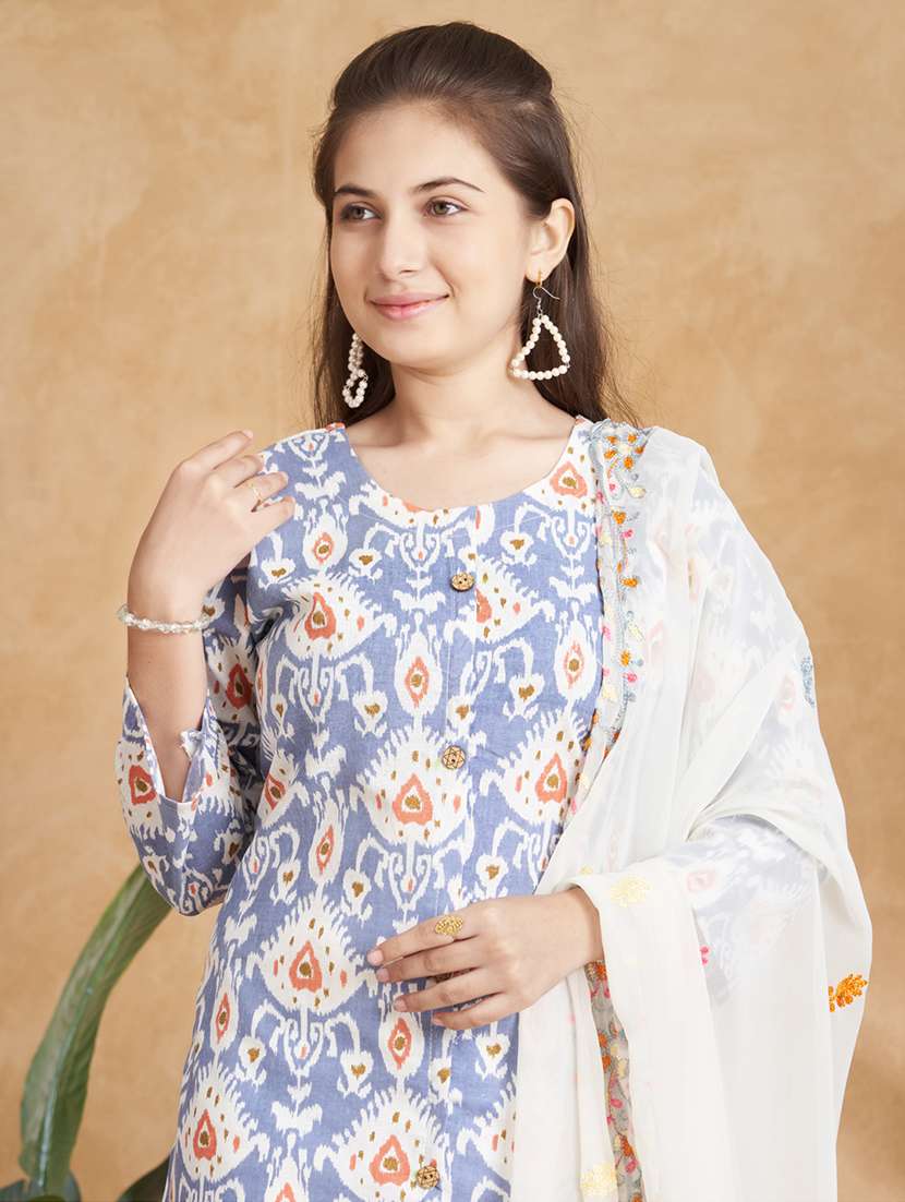 girls printed kurta palazzo set with dupatta - 22012145 -  Standard Image - 4