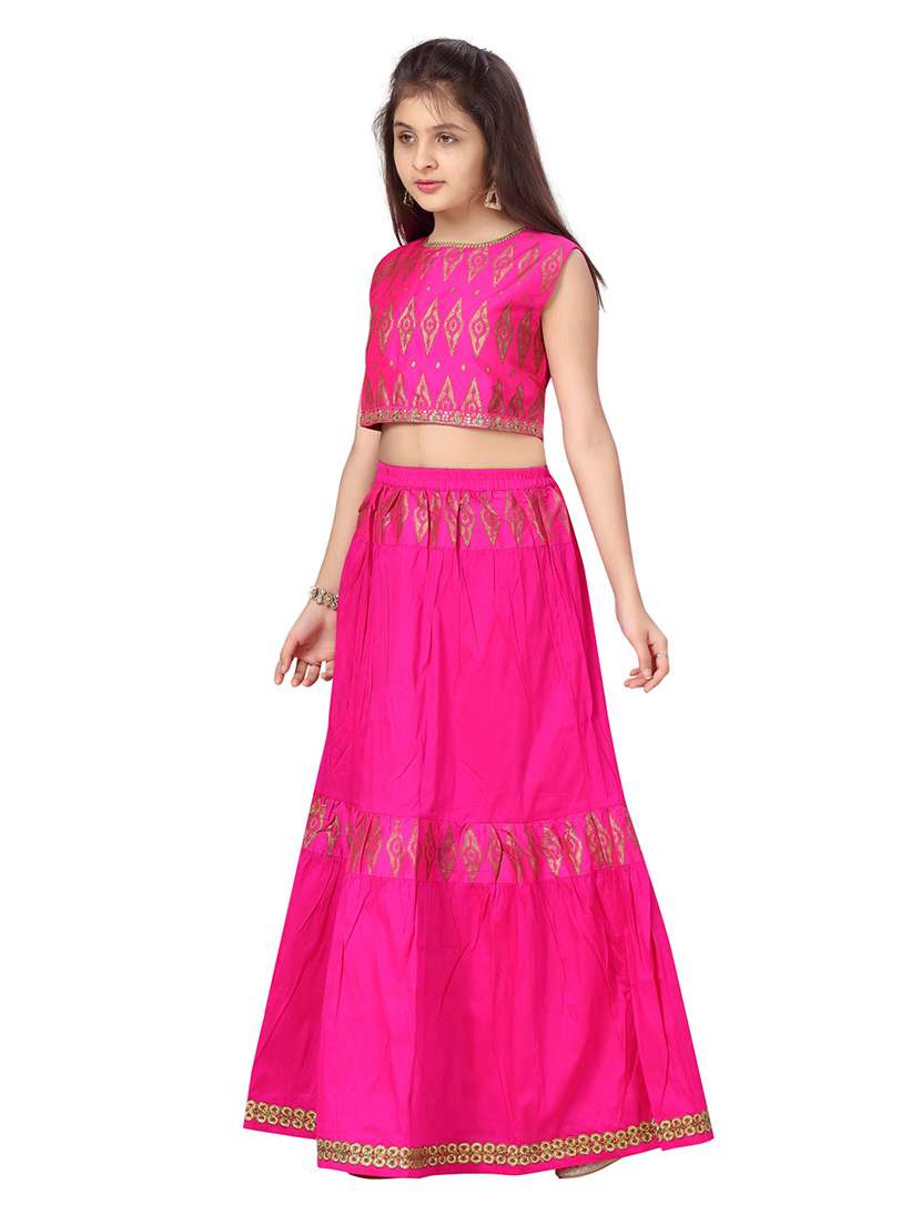 Pink Tiered Silk Blend Lehenga Choli Set - 22012151 -  Standard Image - 1