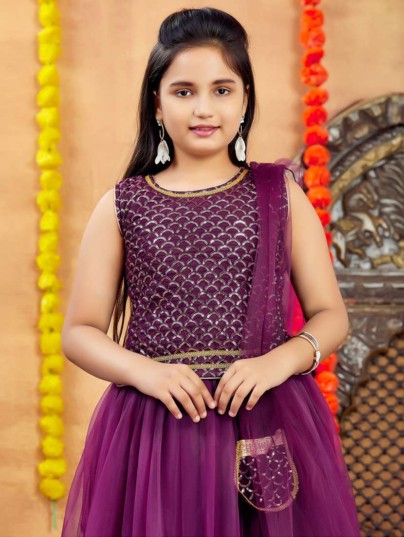 girls embroidered sleeveless lehenga choli set - 22012155 - Standard Image - 4