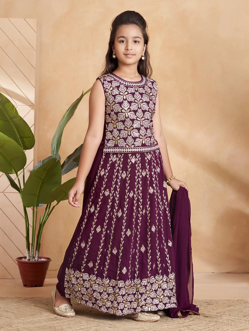 girls embroidered sleeveless lehenga choli set - 22012158 - Standard Image - 1