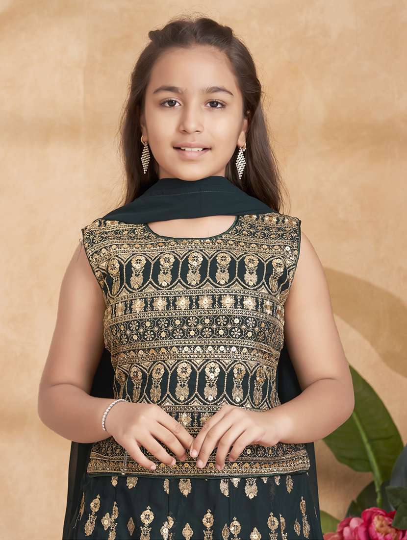 girls embroidered sleeveless lehenga choli set - 22012160 -  Standard Image - 4