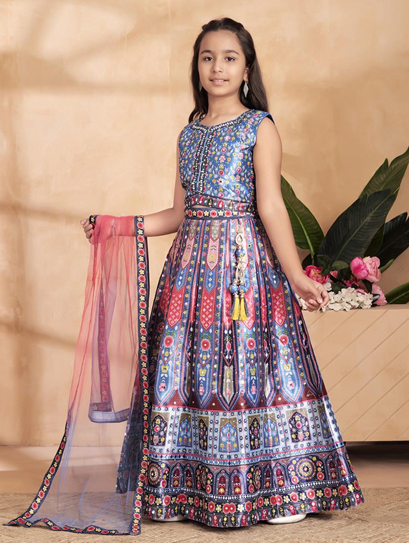 girls embroidered sleeveless lehenga choli set - 22012164 -  Standard Image - 1