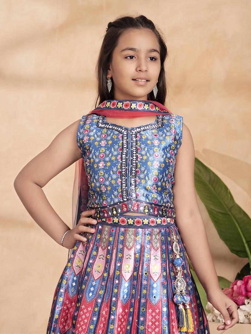 girls embroidered sleeveless lehenga choli set - 22012164 - Standard Image - 4