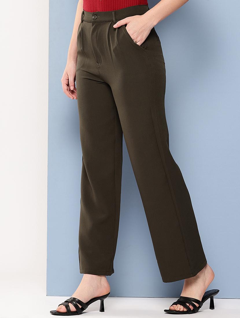 girls solid mid rise straight trouser - 22012175 - Standard Image - 1