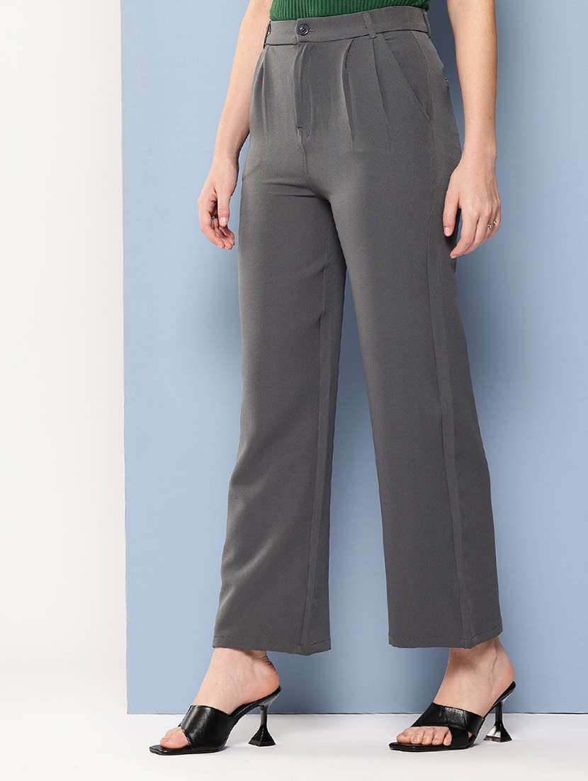 girls solid mid rise straight trouser - 22012177 -  Standard Image - 1