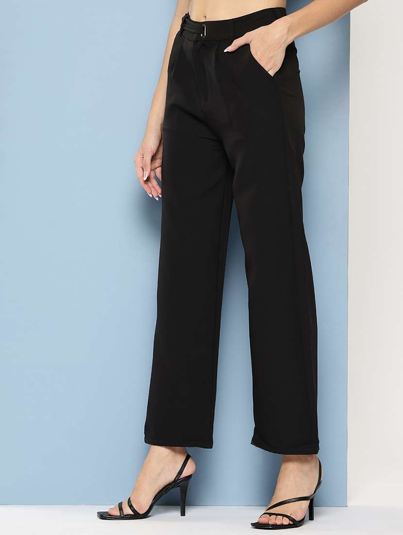 girls solid high rise straight trouser - 22012180 -  Standard Image - 1