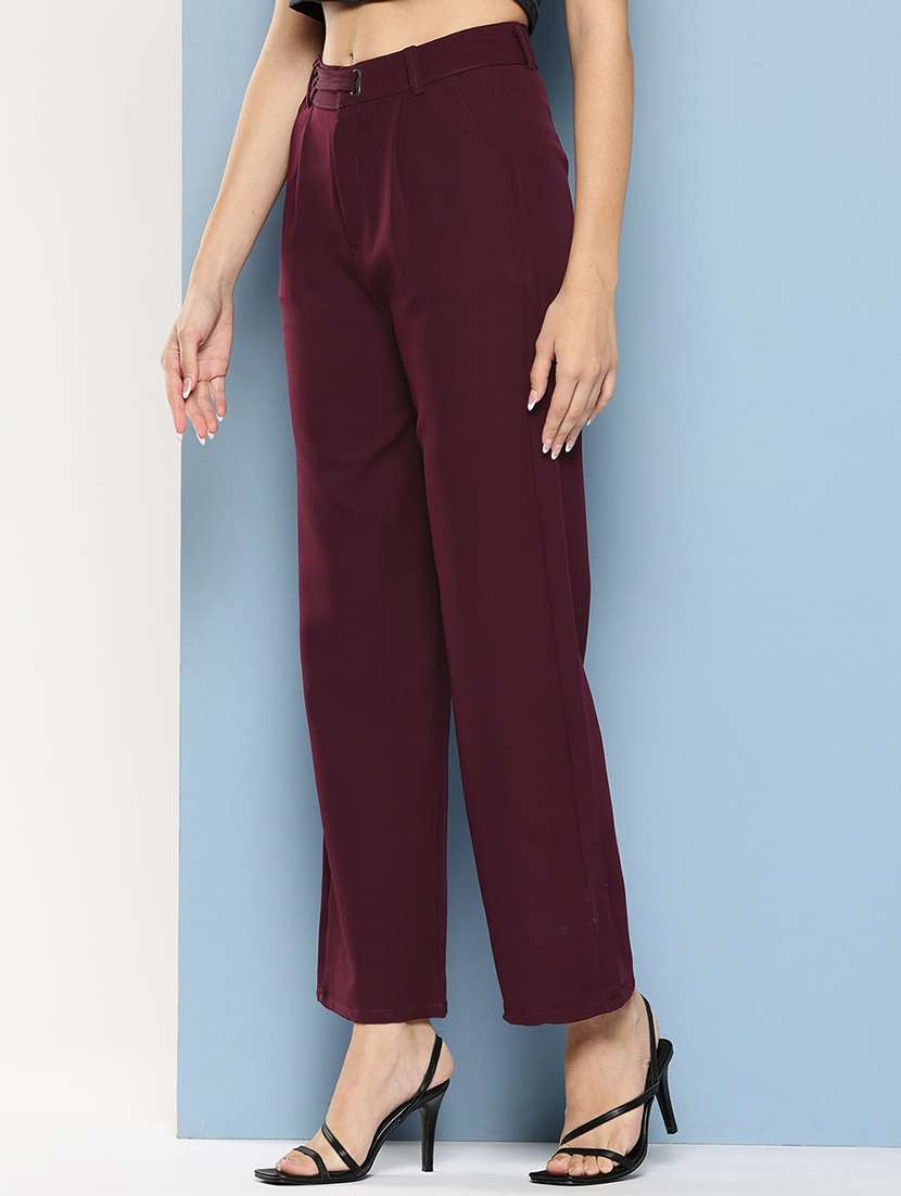 girls solid high rise straight trouser - 22012181 - Standard Image - 1