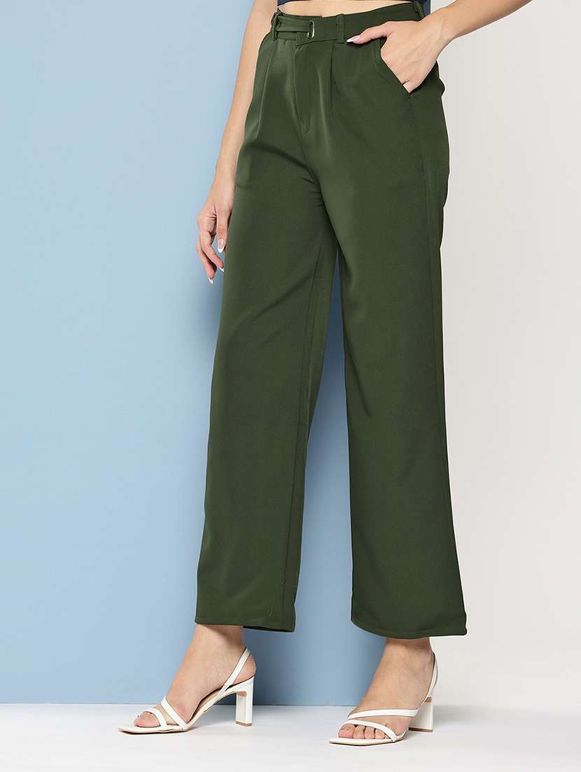 girls solid high rise straight trouser - 22012182 -  Standard Image - 1