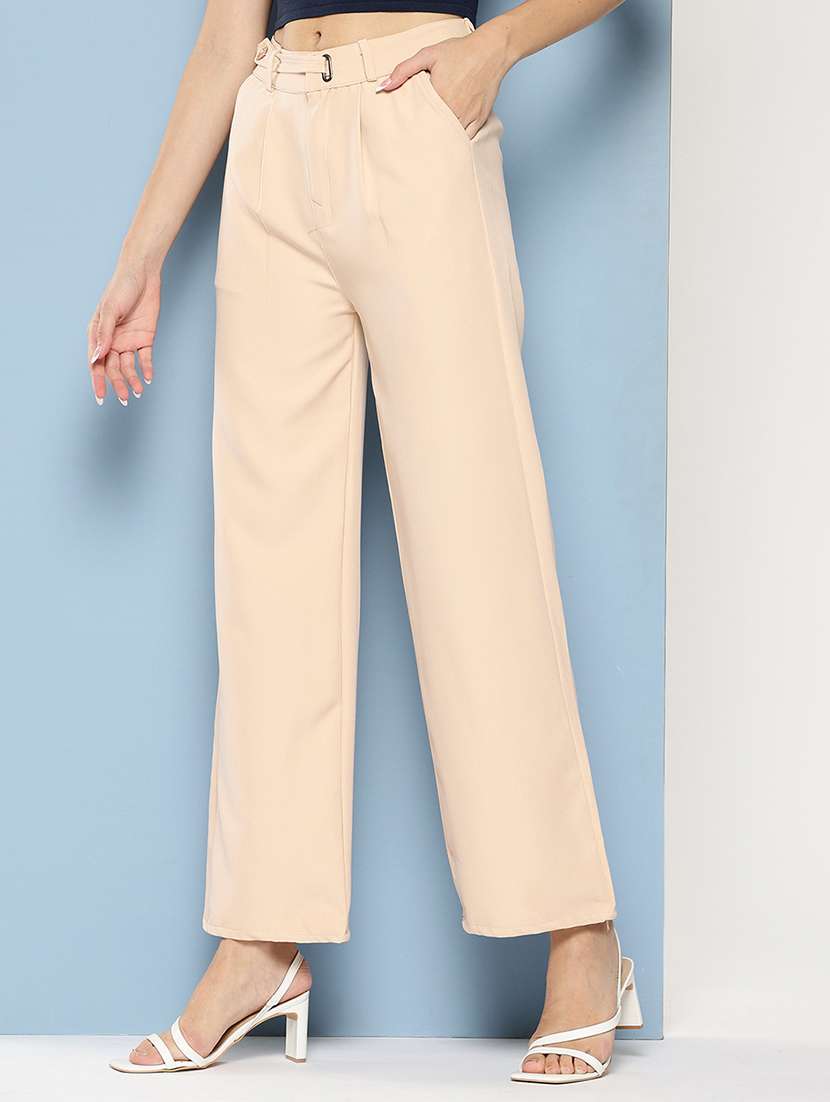 girls solid high rise straight trouser - 22012183 -  Standard Image - 1