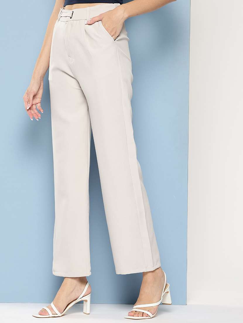 girls solid high rise straight trouser - 22012184 -  Standard Image - 1