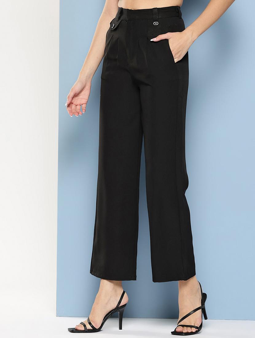 girls solid high rise straight trouser - 22012187 -  Standard Image - 1