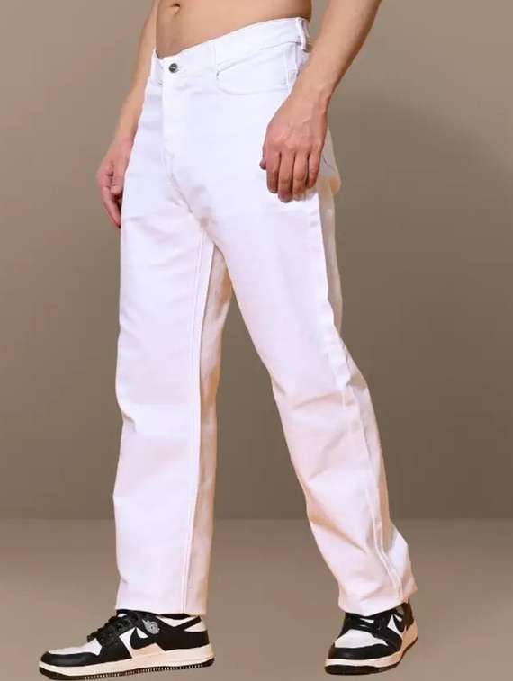 men white solid mid rise relaxed fit jeans - 22012201 - Standard Image - 1