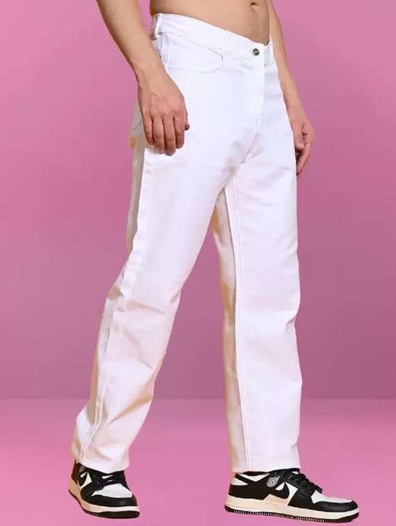 men solid mid rise straight fit jeans
