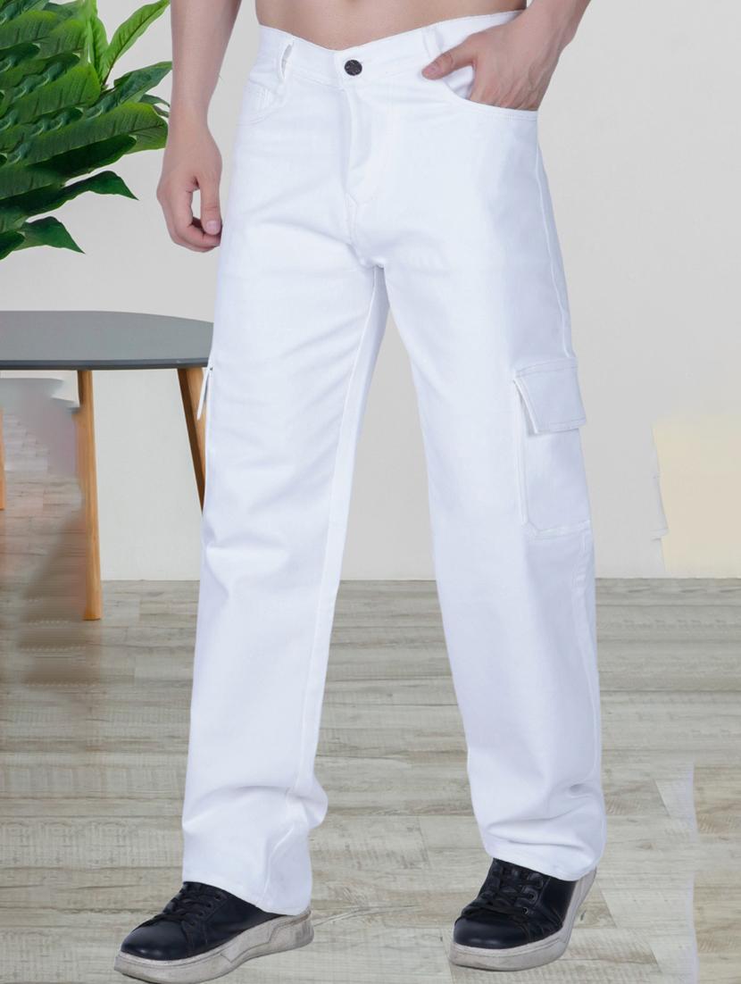 men white solid mid rise relaxed fit jeans - 22012234 - Standard Image - 1