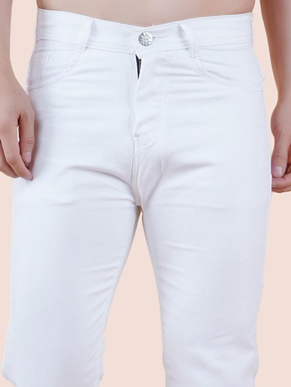 men white plain mid rise straight fit jeans - 22012244 - Standard Image - 1