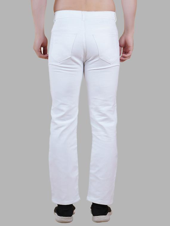 men white plain mid rise straight fit jeans - 22012249 - Standard Image - 1