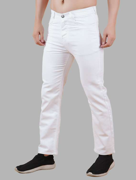 men white plain mid rise straight fit jeans - 22012253 - Zoom Image - 0