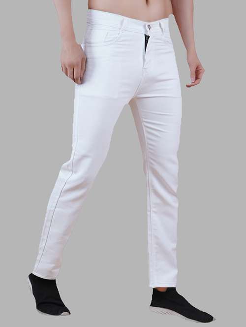 men white plain mid rise straight fit jeans - 22012256 -  Standard Image - 0