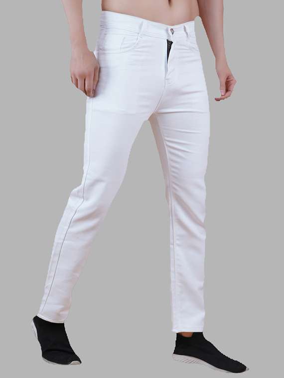 men white plain mid rise straight fit jeans - 22012256 -  Zoom Image - 0