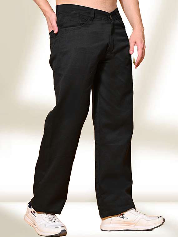 men black plain mid rise baggy jeans
