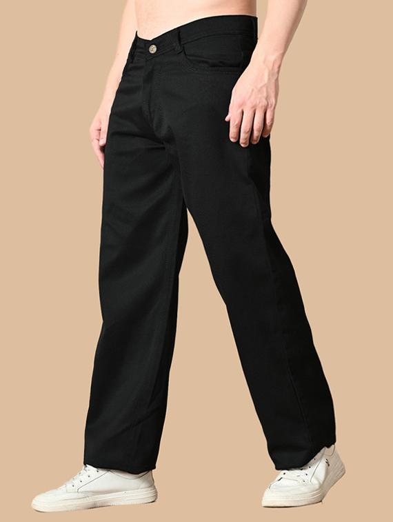 men black plain mid rise baggy jeans - 22012289 -  Standard Image - 1