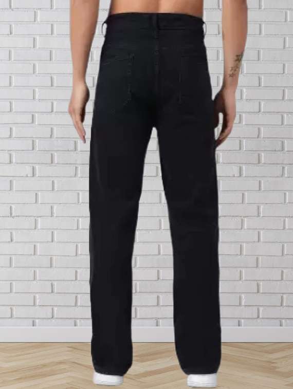 men black plain mid rise relaxed fit jeans - 22012290 - Standard Image - 1