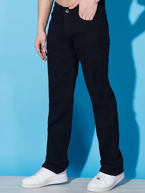 men black plain mid rise relaxed fit jeans - 22012291 -  Standard Image - 0