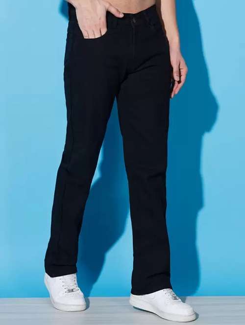men black plain mid rise relaxed fit jeans - 22012292 -  Standard Image - 0