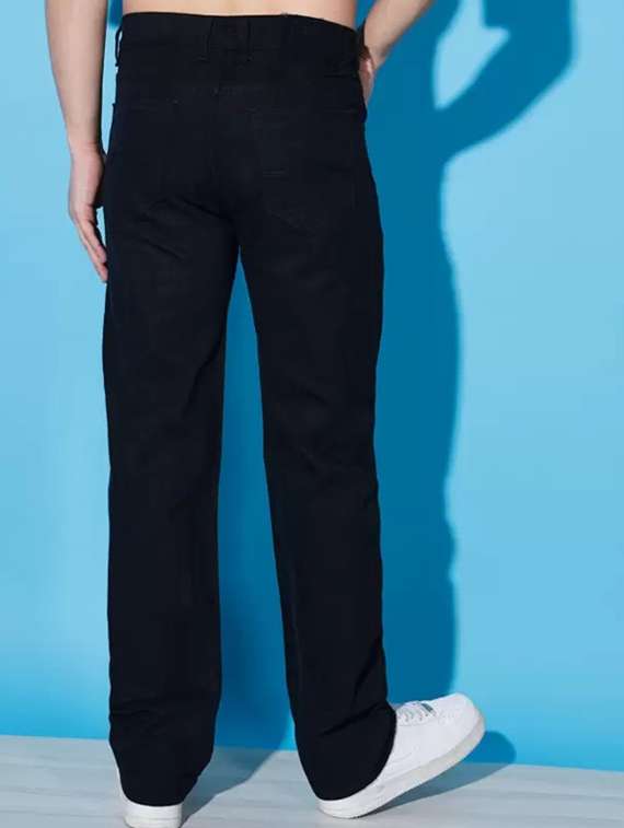 men black plain mid rise relaxed fit jeans - 22012292 - Standard Image - 1