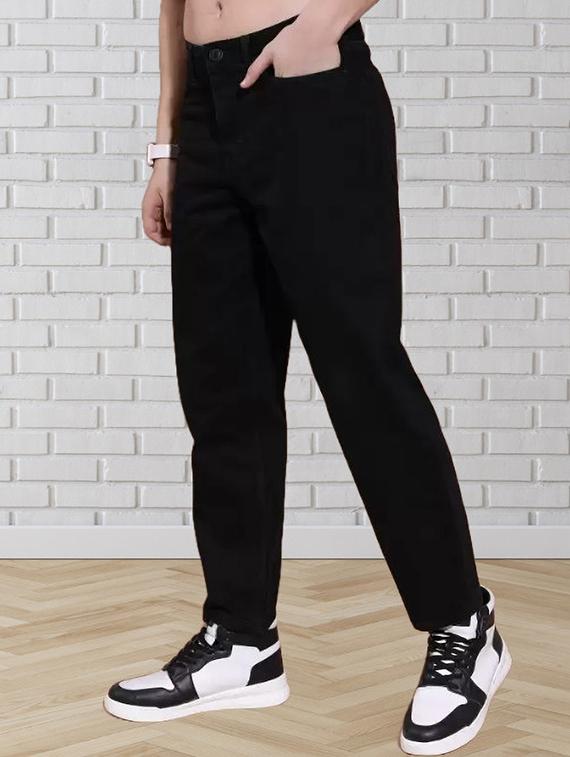 men black plain mid rise relaxed fit jeans - 22012298 -  Standard Image - 1