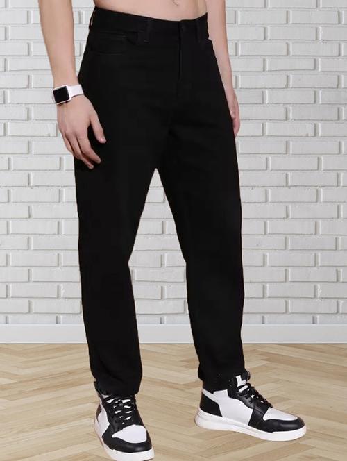 men black plain mid rise relaxed fit jeans - 22012299 -  Standard Image - 0