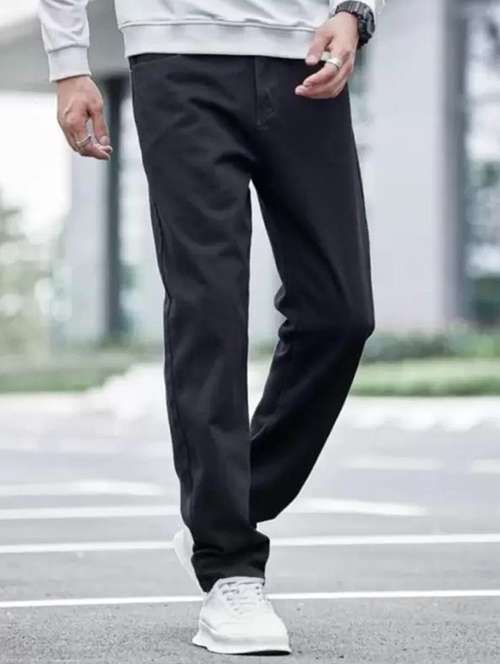 men black plain mid rise relaxed fit jeans - 22012308 -  Standard Image - 0