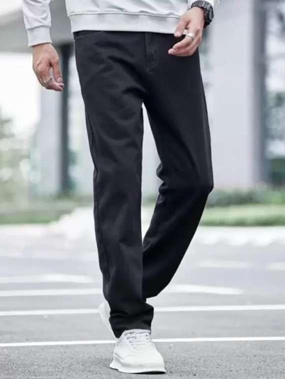 men black plain mid rise relaxed fit jeans