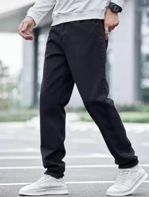 men black plain mid rise relaxed fit jeans - 22012308 - Standard Image - 1