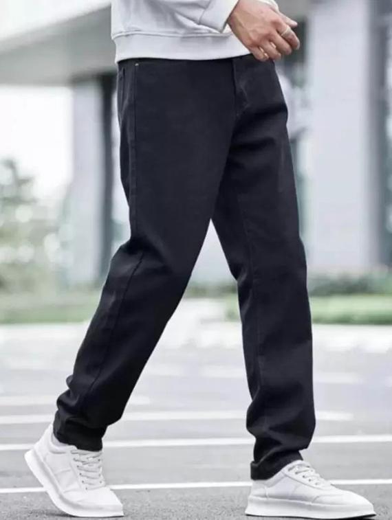 men black plain mid rise relaxed fit jeans - 22012309 -  Standard Image - 1