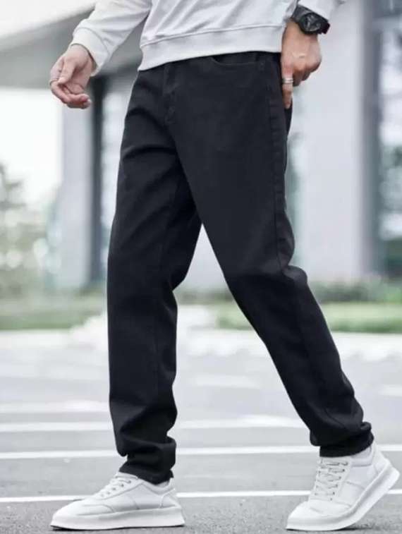 men black plain mid rise relaxed fit jeans - 22012318 -  Standard Image - 1