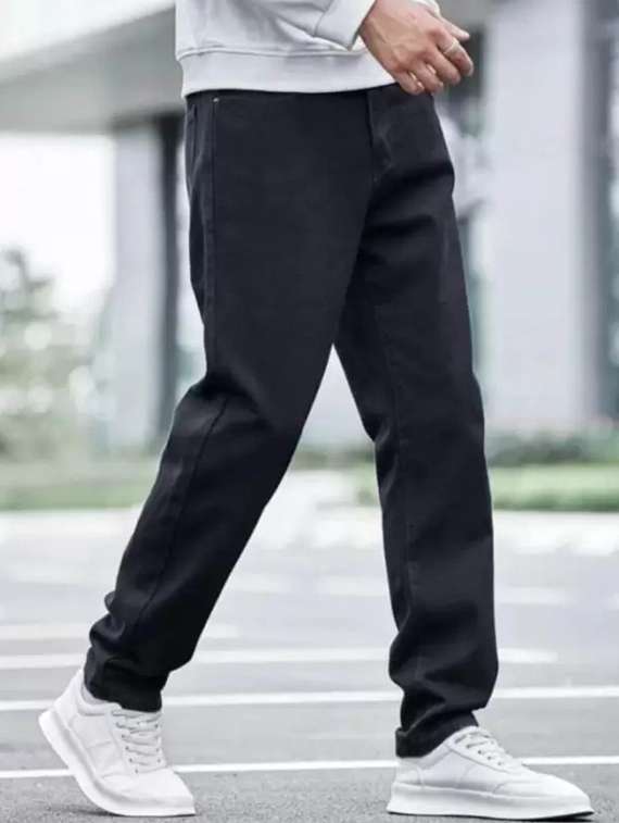 men black plain mid rise relaxed fit jeans - 22012319 -  Standard Image - 1