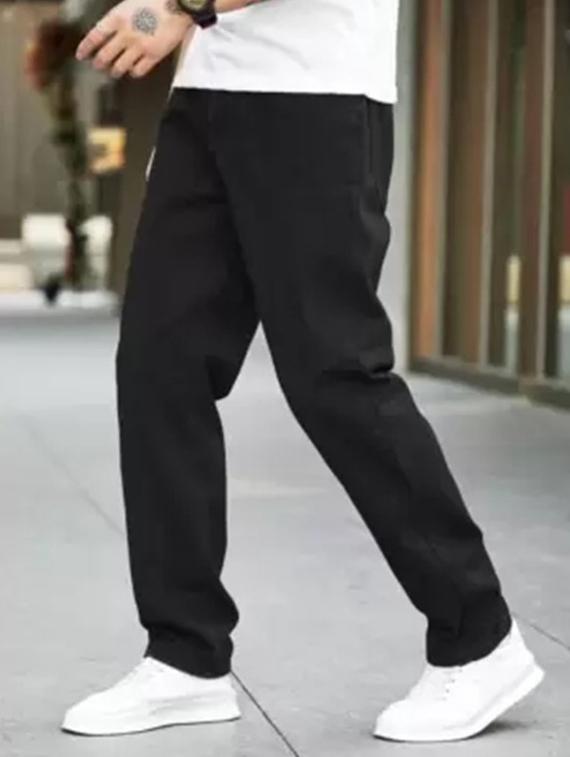 men black plain mid rise relaxed fit jeans - 22012321 - Standard Image - 1