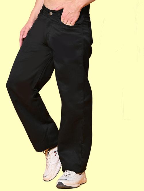 men black plain mid rise baggy jeans - 22012332 - Standard Image - 0