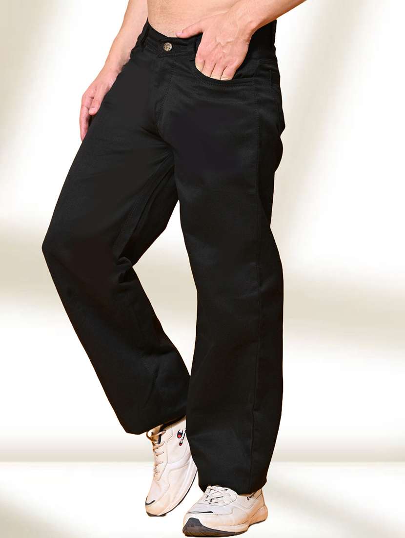 men black plain mid rise baggy jeans